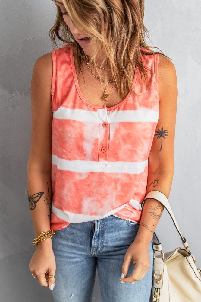 Tie-dye Print Button Front Tank Top