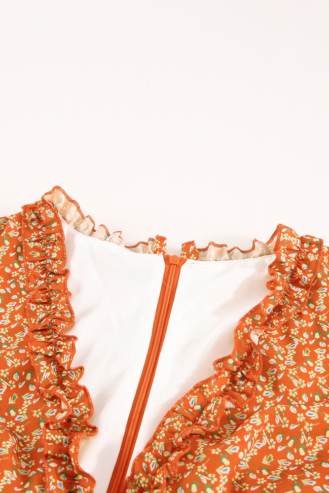 Floral Tiered Ruffled V Neck Mini Dress