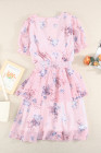 Womens Wrap V Neck Tiered Ruffle Floral Dress