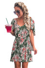 V Neck Hollow Out Back Floral Mini Dress