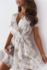 Womens Wrap V Neck Tiered Ruffle Floral Dress
