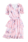 Womens Wrap V Neck Tiered Ruffle Floral Dress