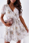 Womens Wrap V Neck Tiered Ruffle Floral Dress