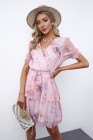 Womens Wrap V Neck Tiered Ruffle Floral Dress