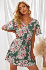 V Neck Hollow Out Back Floral Mini Dress