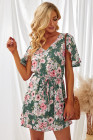 V Neck Hollow Out Back Floral Mini Dress