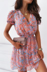 Womens Wrap V Neck Tiered Ruffle Floral Dress