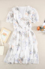 Womens Wrap V Neck Tiered Ruffle Floral Dress