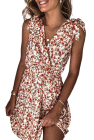 Surplice V Neck Tied Shoulders Floral Mini Tunic Dress