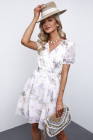 Womens Wrap V Neck Tiered Ruffle Floral Dress