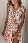 Surplice V Neck Tied Shoulders Floral Mini Tunic Dress