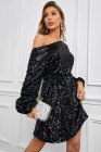 Women's Sequin Long Sleeves Mini Bodycon Dress Evening Party Dress