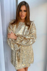 Women's Sequin Long Sleeves Mini Bodycon Dress Evening Party Dress