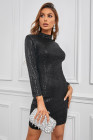 Women's Bodycon Glitter Mini Dress Long Sleeve Cut Out Back Party Dress