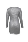 Women's Sexy Sequin Mini Dress Deep V Neck Ruched Long Sleeve Dress