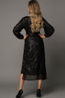 Women Black Sequin Evening Dress V Neck Split Sleeve Maxi Dress
