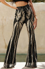 Women Sequin Wide Leg Flared Pants Bell Bottoms Trousers