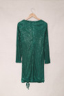 Women's Sexy Sequin Mini Dress Deep V Neck Ruched Long Sleeve Dress