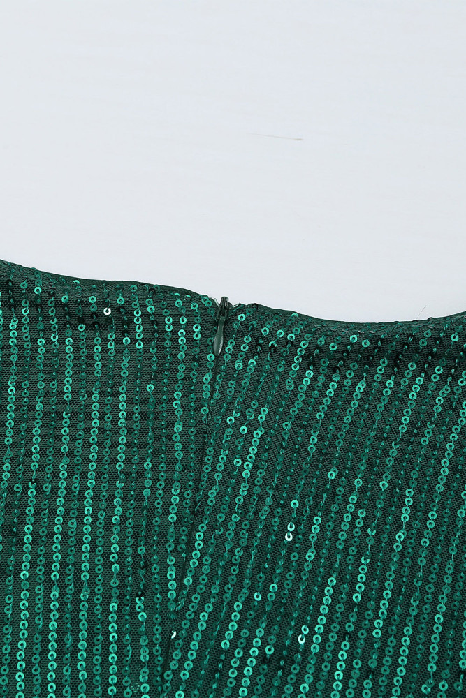 Women's Sexy Sequin Mini Dress Deep V Neck Ruched Long Sleeve Dress