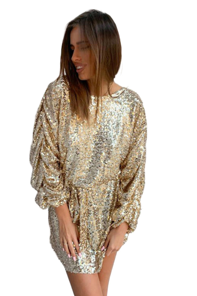 Women's Sequin Long Sleeves Mini Bodycon Dress Evening Party Dress