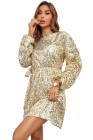 Women's Sequin Long Sleeves Mini Bodycon Dress Evening Party Dress