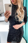 Women's Bodycon Glitter Mini Dress Long Sleeve Cut Out Back Party Dress