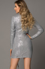 Women's Sexy Sequin Mini Dress Deep V Neck Ruched Long Sleeve Dress