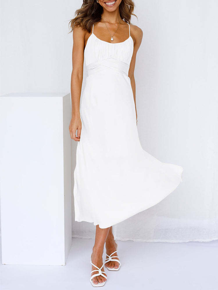 Ladies Ruffle Sundress Empire Waist Cami Maxi Dress