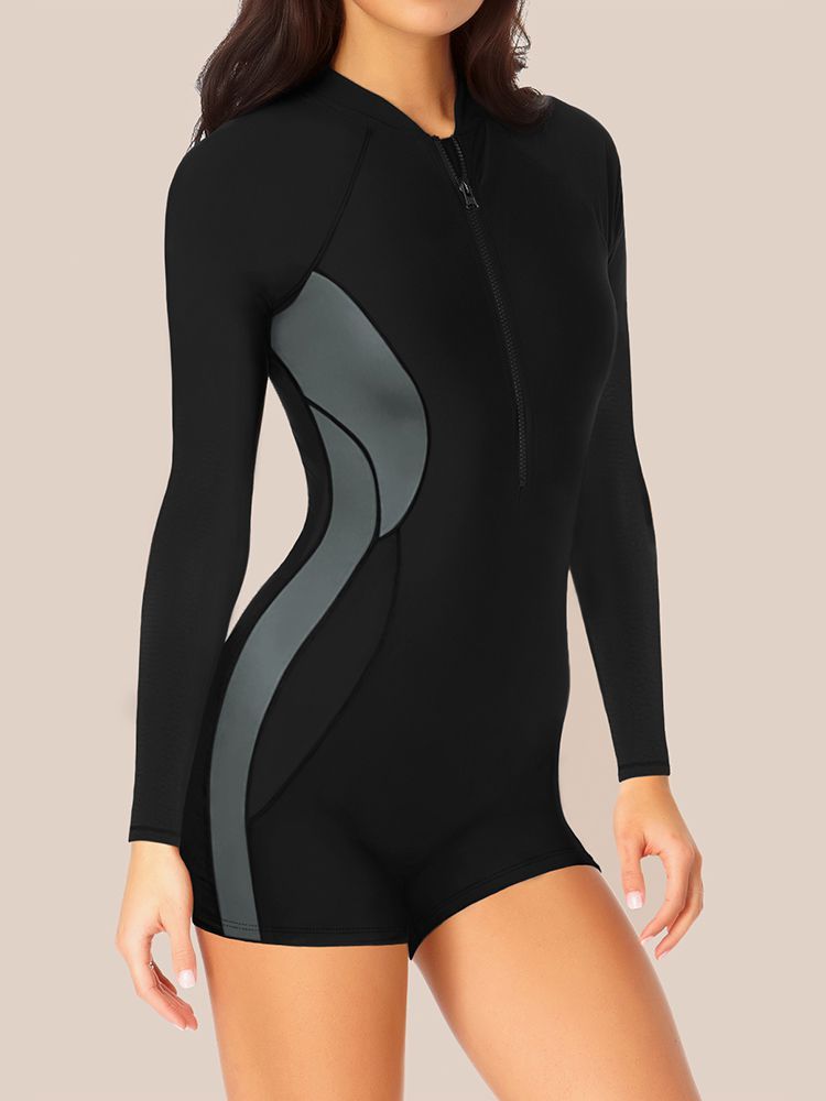 Womens Boyleg One Piece Rashguard Swimsuit Long Sleeve Surfing Wetsuit