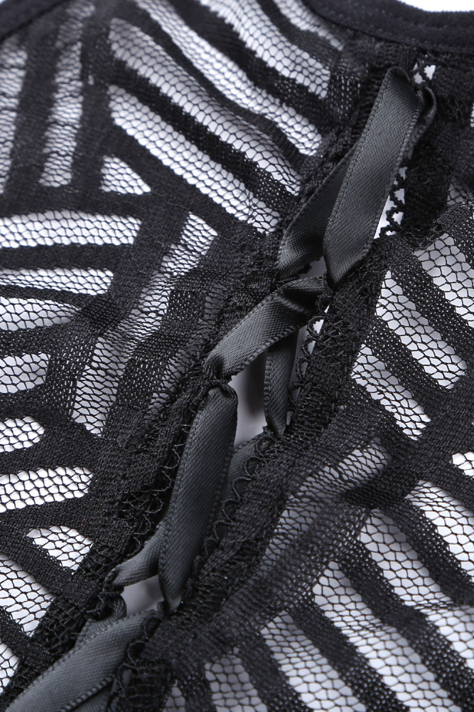 Sexy Lace Up Front Mesh Babydoll Set for Women