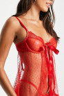 Womens Lingerie Polka Dot Mesh Lace Tie Knot Babydoll Set