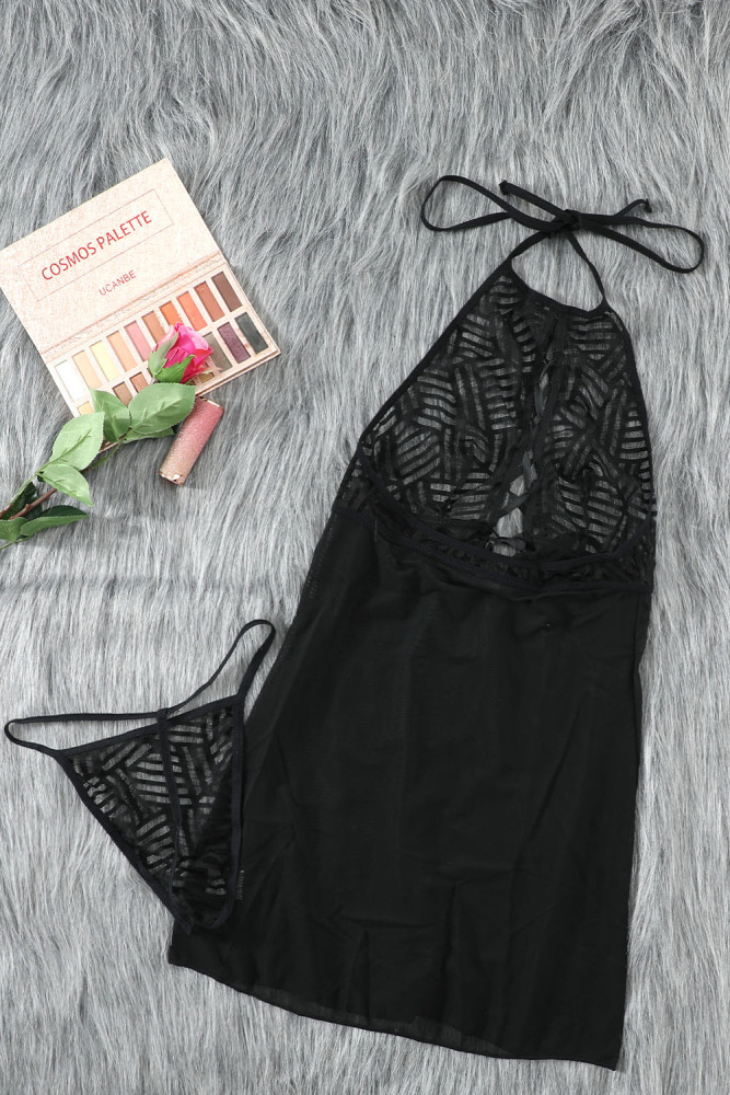 Sexy Lace Up Front Mesh Babydoll Set for Women