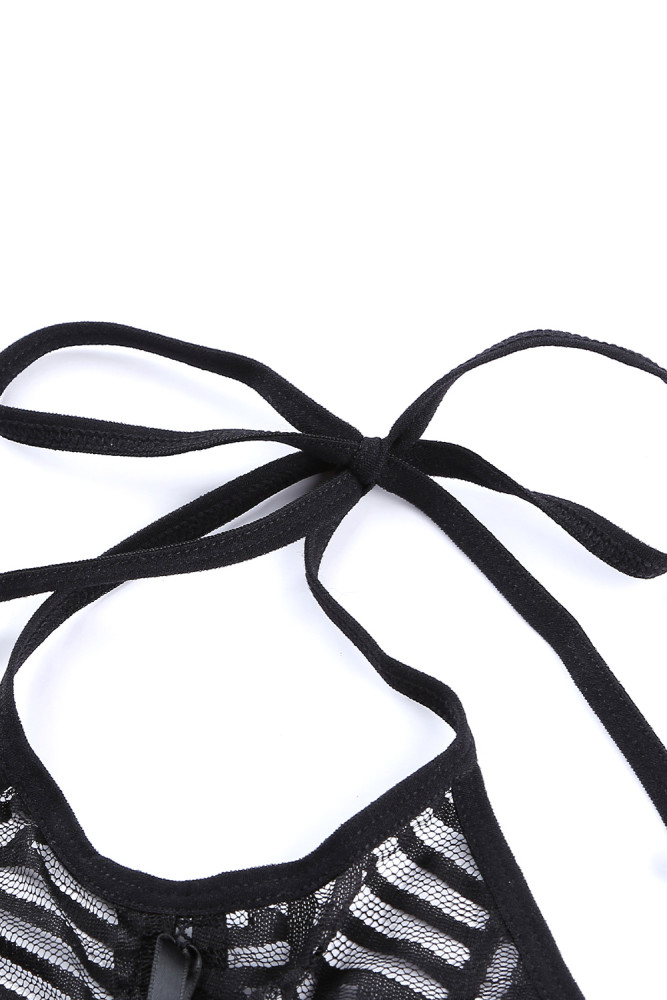 Sexy Lace Up Front Mesh Babydoll Set for Women