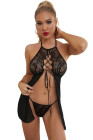 Sexy Lace Up Front Mesh Babydoll Set for Women
