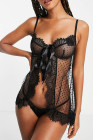 Womens Lingerie Polka Dot Mesh Lace Tie Knot Babydoll Set