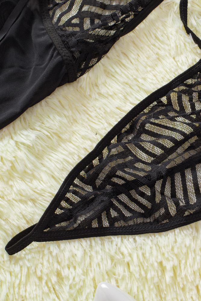 Sexy Lace Up Front Mesh Babydoll Set for Women