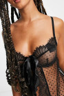 Womens Lingerie Polka Dot Mesh Lace Tie Knot Babydoll Set