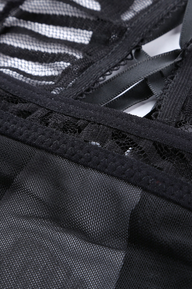 Sexy Lace Up Front Mesh Babydoll Set for Women