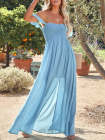 Laides Maxi Dress Off the Shoulder Smocked Dress with Slit