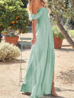 Laides Maxi Dress Off the Shoulder Smocked Dress with Slit