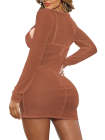 Long Sleeve Sheer Mesh Ruched Beach Dresses Cover Ups for Women