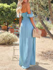 Laides Maxi Dress Off the Shoulder Smocked Dress with Slit