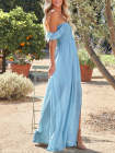 Laides Maxi Dress Off the Shoulder Smocked Dress with Slit