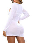 Long Sleeve Sheer Mesh Ruched Beach Dresses Cover Ups for Women