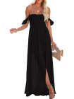 Laides Maxi Dress Off the Shoulder Smocked Dress with Slit