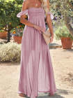 Laides Maxi Dress Off the Shoulder Smocked Dress with Slit