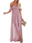Laides Maxi Dress Off the Shoulder Smocked Dress with Slit