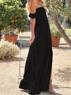 Laides Maxi Dress Off the Shoulder Smocked Dress with Slit