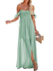 Laides Maxi Dress Off the Shoulder Smocked Dress with Slit