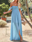 Laides Maxi Dress Off the Shoulder Smocked Dress with Slit